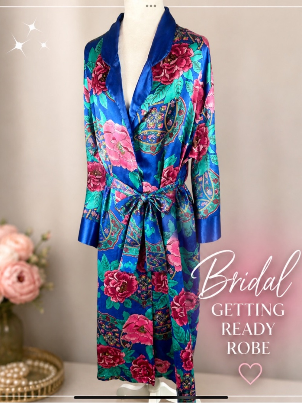 Cathryn Silky Satin Robe Floral Kimono Bridal Getting Ready Robe